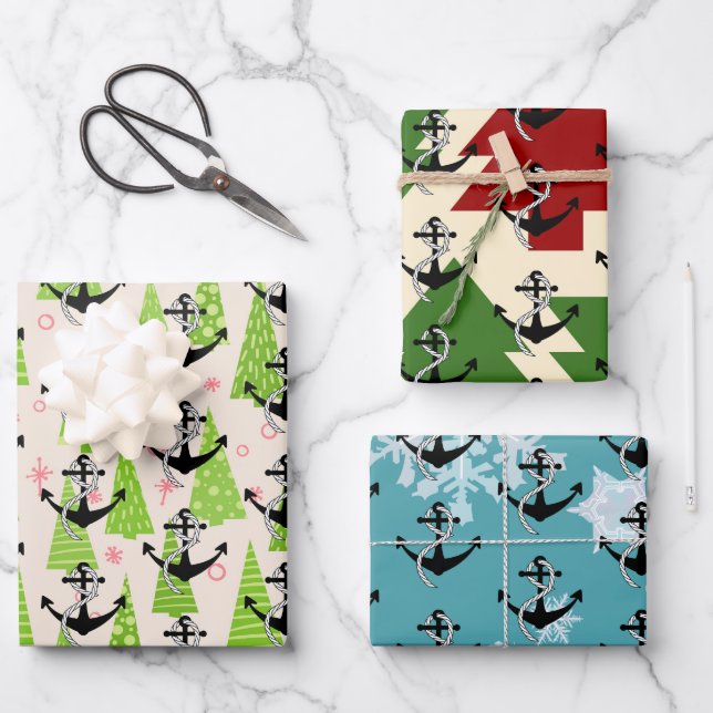 Feuille De Papier Cadeau Noël Ancre nautique Motif nautique (Recto)