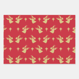 Feuille De Papier Cadeau Noël Angel Nativité Star Rouge Or