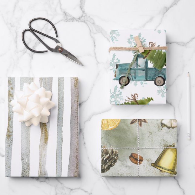 Feuille De Papier Cadeau Noël aquarelle. (Recto)
