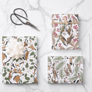 Feuille De Papier Cadeau Noël Aquarelle Bois Animaux