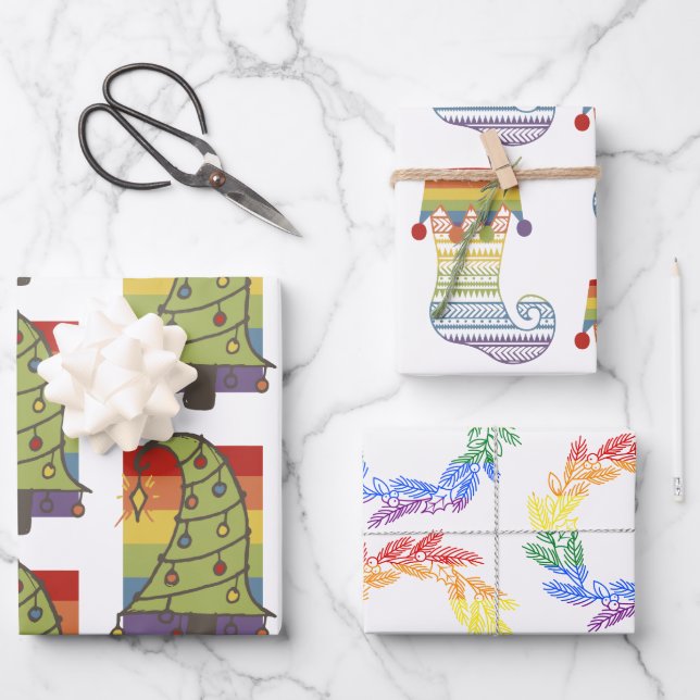 Feuille De Papier Cadeau Noël arc-en-ciel gay pride (Recto)