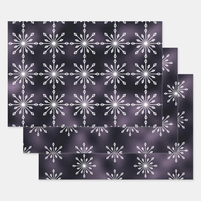 Feuille De Papier Cadeau Noël aux flocons blancs violets (Lot)