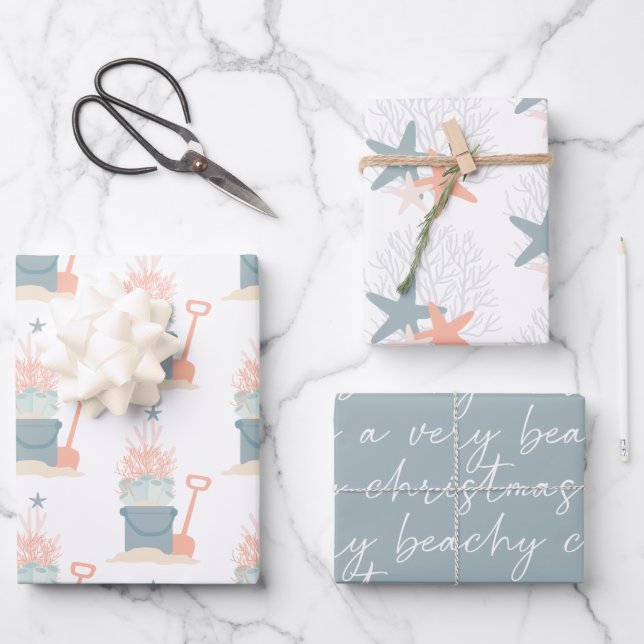 Feuille De Papier Cadeau Noël balnéaire côtier (Recto)