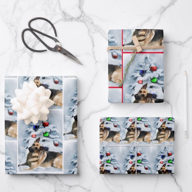 Feuille De Papier Cadeau Noël berger allemand (Recto)