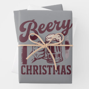 Feuille De Papier Cadeau Noël Bière Vintage Fête Hommes Bière