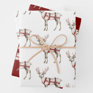 Feuille De Papier Cadeau Noel Blanc Peppermenthe Cerf