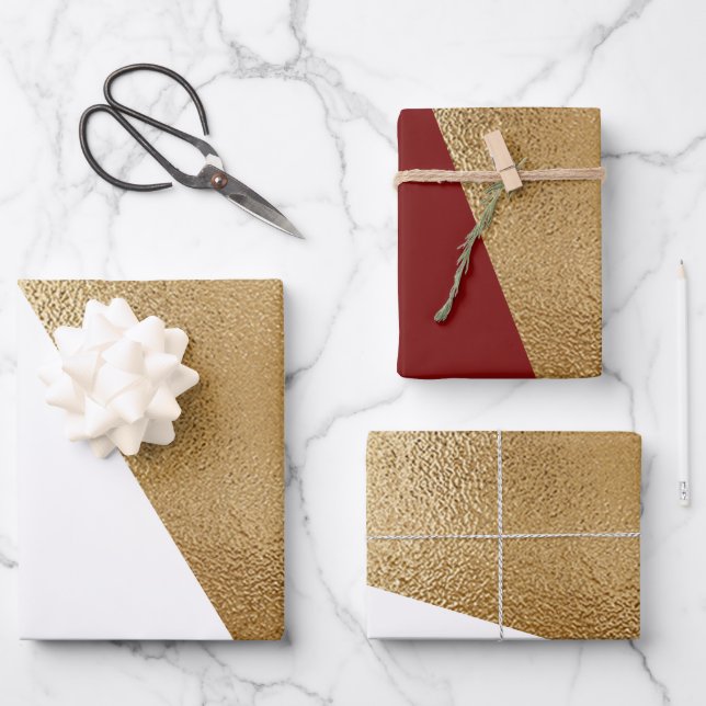 Feuille De Papier Cadeau Noël blanc rouge géométrique moderne (Recto)