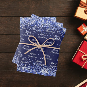 Feuille De Papier Cadeau Noël bleu marine confetti élégant