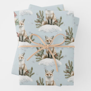 Feuille De Papier Cadeau Noël Blue Fox neige