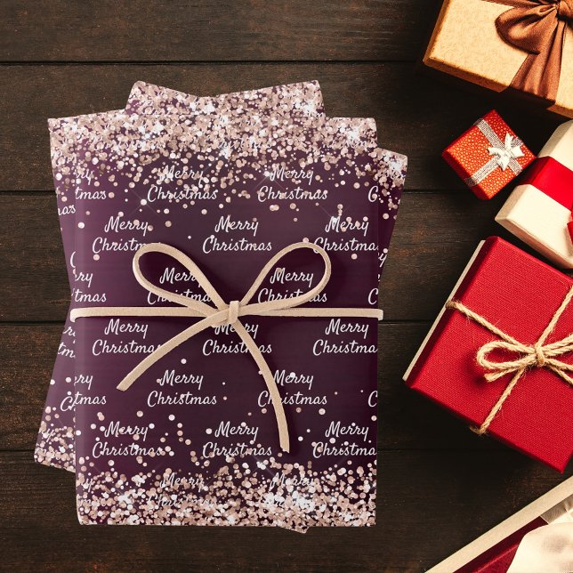 Feuille De Papier Cadeau Noël bordeaux rose or élégant (Créateur téléchargé)