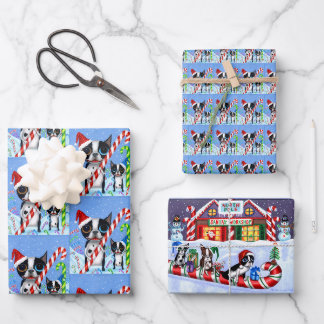 Feuille De Papier Cadeau Noël Boston Terrier Chiens Sucre de canne Santa Ha