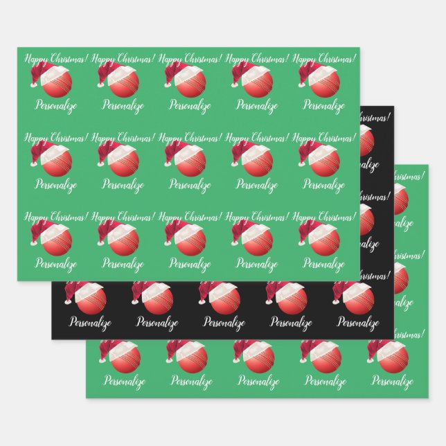 Feuille De Papier Cadeau Noël Boule de cricket personnalisée Père Noël    (Lot)