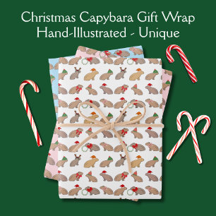 Feuille De Papier Cadeau Noël Capybara mignon Zoo animal à la main