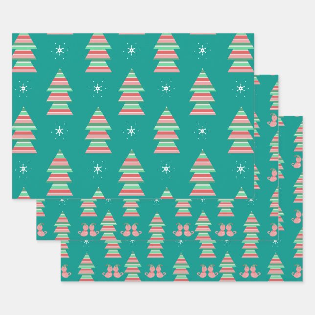 Feuille De Papier Cadeau Noël Chatons Snowflakes Tree Festive vacances (Lot)
