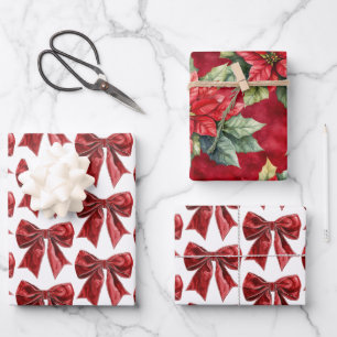 Feuille De Papier Cadeau Noël Chic Red Bow Floral