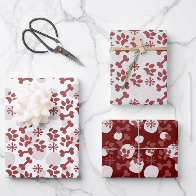 Feuille De Papier Cadeau Noël Chien Chat Animaux de compagnie Snowflake Mot (Recto)