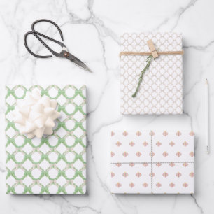 Feuille De Papier Cadeau Noël Chinoisserie Trellis Coquette Rose Bow