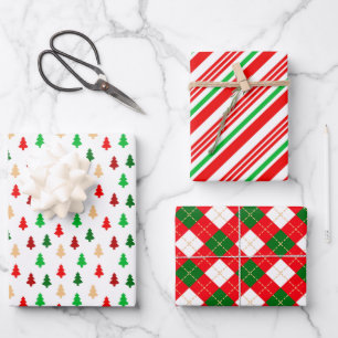 Feuille De Papier Cadeau Noël classique Motif rouge et vert
