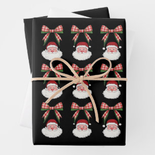 Feuille De Papier Cadeau Noël Coquette Bow Père Noël Vintage Xmas Retro