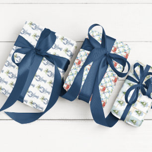 Feuille De Papier Cadeau Noël Côtiers Noël à l'aquarelle