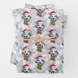 Feuille De Papier Cadeau Noël Dalmatie Portant le chapeau et l'écharpe du P