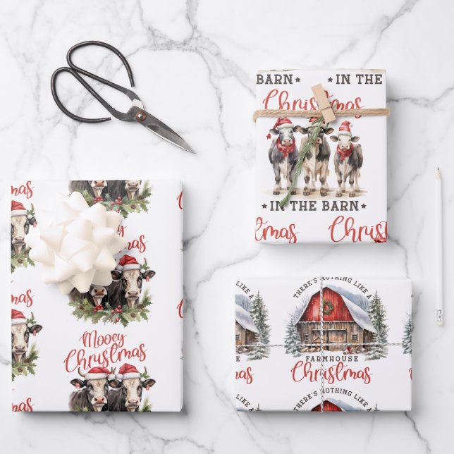 Feuille De Papier Cadeau Noël dans la ferme de la grange (Recto)