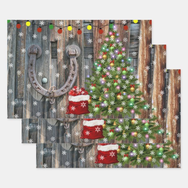 Feuille De Papier Cadeau Noël de charme de campagne (Lot)