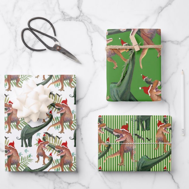 Feuille De Papier Cadeau Noël de Dinosaur (Recto)