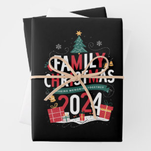 Feuille De Papier Cadeau Noël de famille 2024 Rassembler les souvenirs