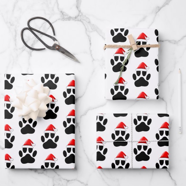 Feuille De Papier Cadeau Noël de l'Empreinte de patte de chien Santa Hat (Recto)