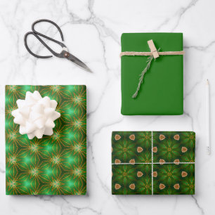 Feuille De Papier Cadeau Noël Décoratif Vert et Or Bedazzé