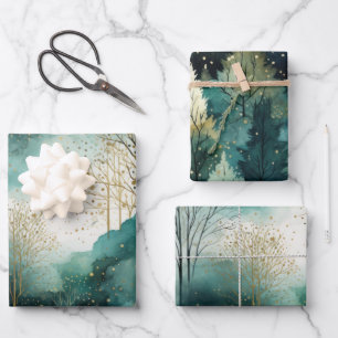 Feuille De Papier Cadeau Noël des arbres verts