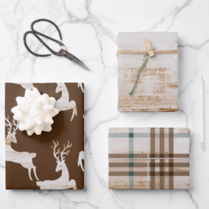 Feuille De Papier Cadeau Noël des cerfs rustiques