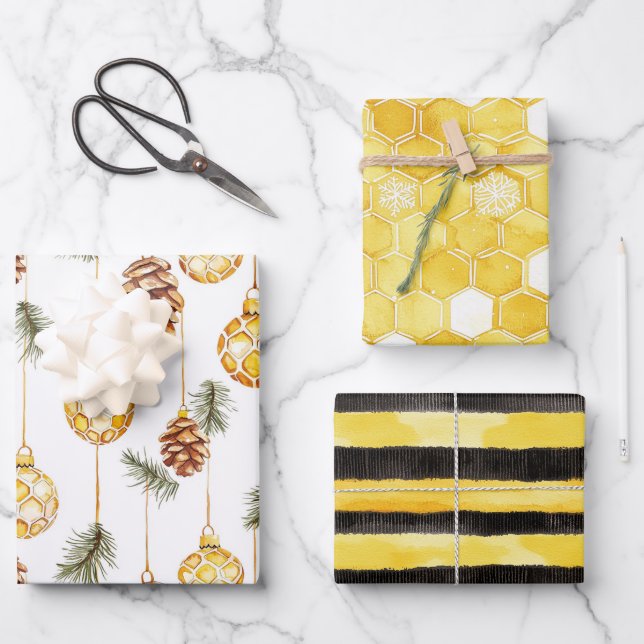 Feuille De Papier Cadeau Noël des cônes de pin de miel (Recto)