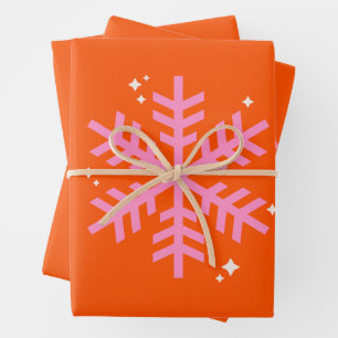 Feuille De Papier Cadeau Noël des Fêtes de Noël Orange et Rose