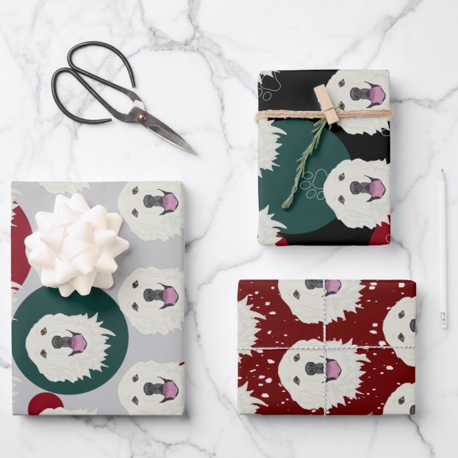 Feuille De Papier Cadeau Noël des Grands Pyrénées  (Recto)