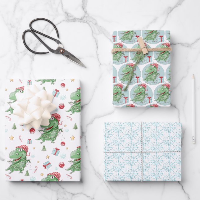 Feuille De Papier Cadeau Noël Dinosaur T-Rex vacances (Recto)