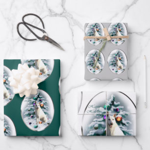 Feuille De Papier Cadeau Noël du berger allemand blanc