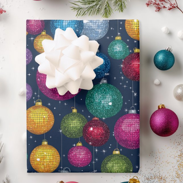 Feuille De Papier Cadeau Noël du boule Disco Retro (Retro Jewel Toned Disco Christmas Wrapping Paper)