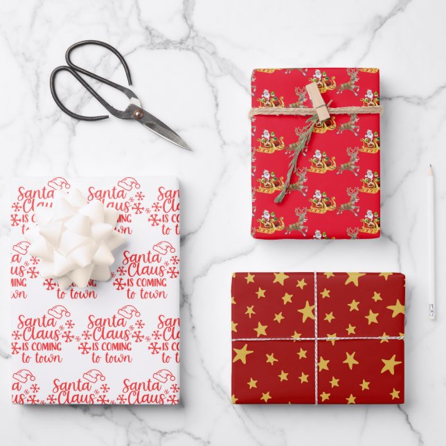 Feuille De Papier Cadeau Noël du Père Noël Rouge (Recto)