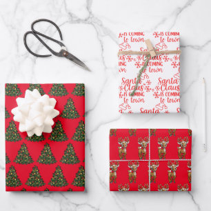 Feuille De Papier Cadeau Noël du Père Noël rouge et vert