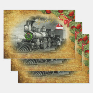 Feuille De Papier Cadeau Noël du train à vapeur Vintage