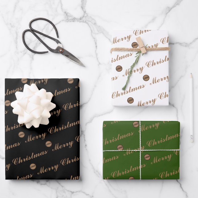 Feuille De Papier Cadeau Noël Elegant logo personnalisé ici cadeau entrepri (Recto)