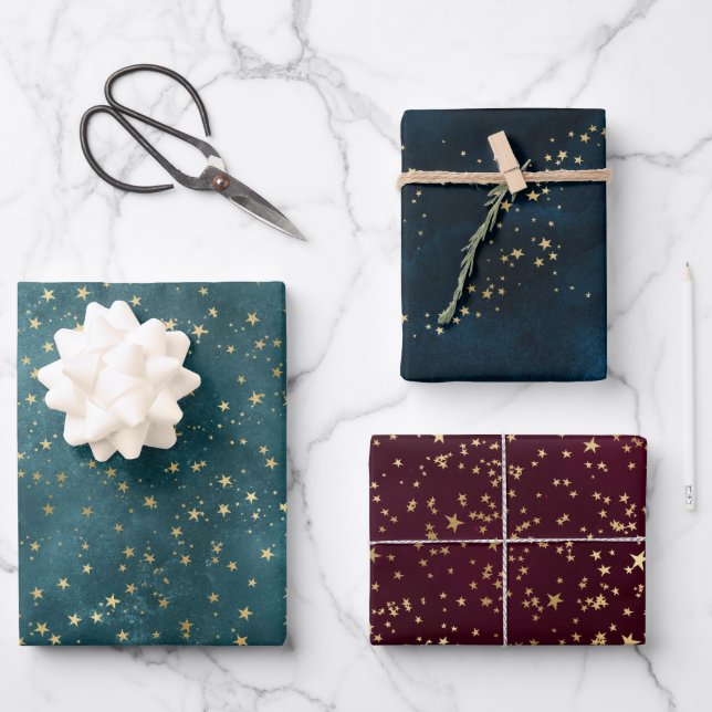 Feuille De Papier Cadeau Noël élégant luxe étoiles or motif (Recto)