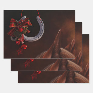 Feuille De Papier Cadeau Noël équestre pendre en fer à cheval Photo