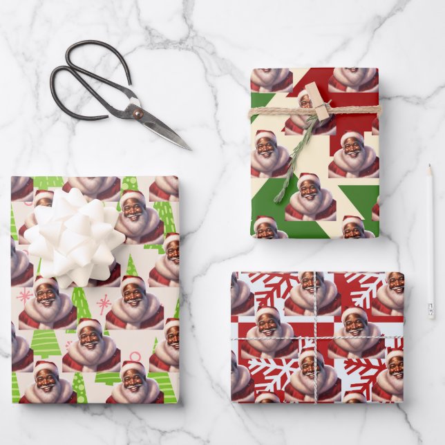 Feuille De Papier Cadeau Noël Festif Africain-Américain Black Père Noël (Recto)
