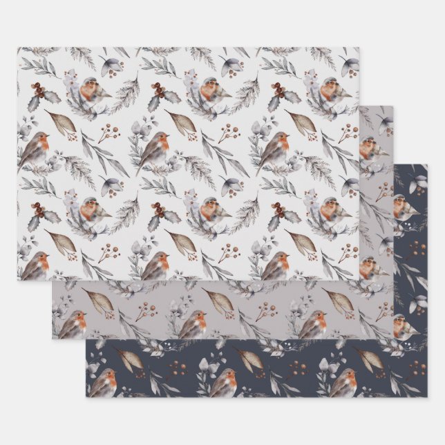 Feuille De Papier Cadeau Noël festif Red Robin  (Lot)