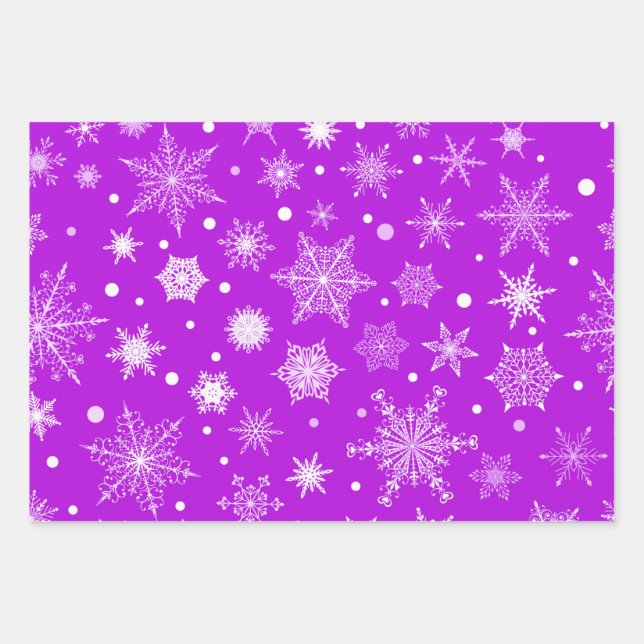 Feuille De Papier Cadeau Noël Fêtes Purple Snowflakes Xmas Motif (Devant)