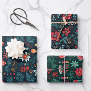 Feuille De Papier Cadeau Noël floral moderne Noël