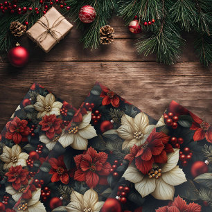 Feuille De Papier Cadeau Noël floral vintage